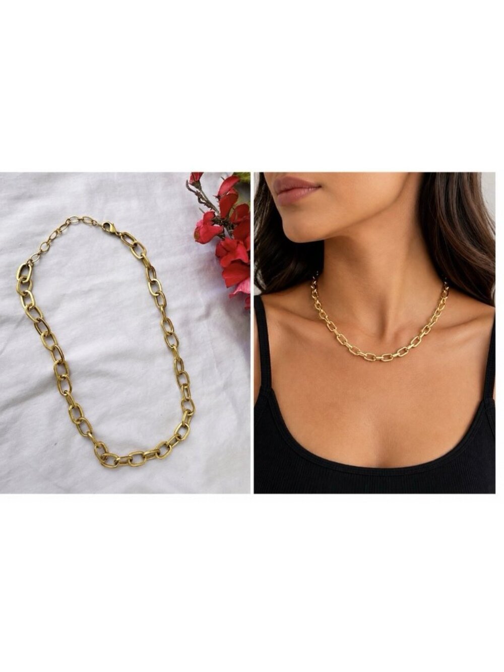 Sequin NYC Nordstrom 17" Chunky Link Goldtone Short Layering Necklace NEW